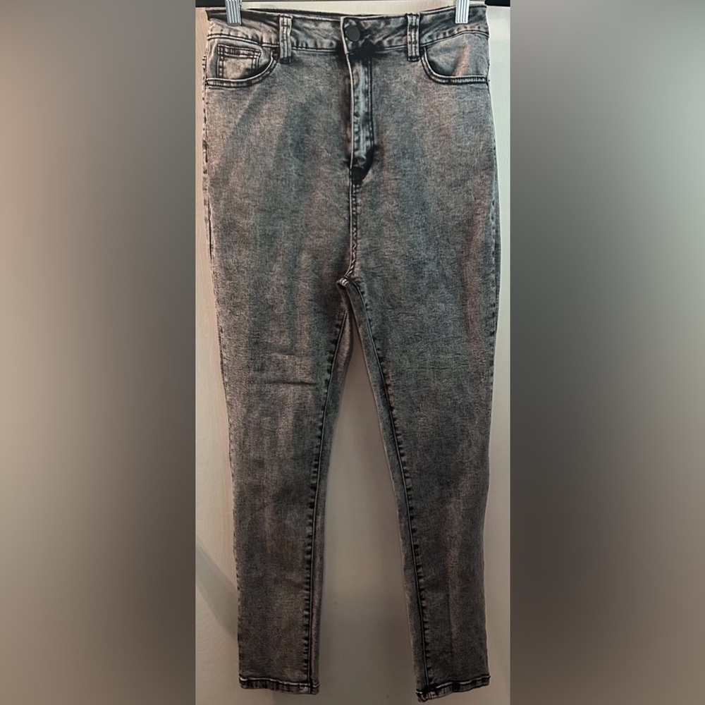 BAMBOO Grey Acid-Wash Super high rise Stretchy Skinny Jeans Size 13/14
